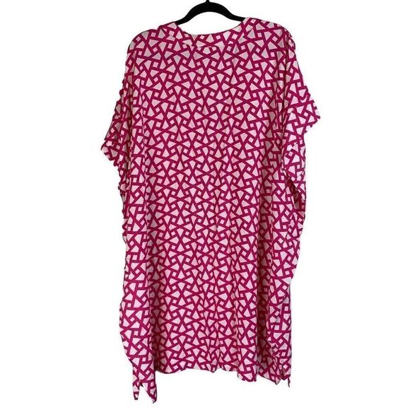 Natori Fuchsia Soho Geo Printed Challis Kaftan Dress Size S New - Picture 2 of 9
